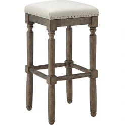 * Aiden Upholstered Tan Backless Barstool With Nailhead Trim, 30 Promotion