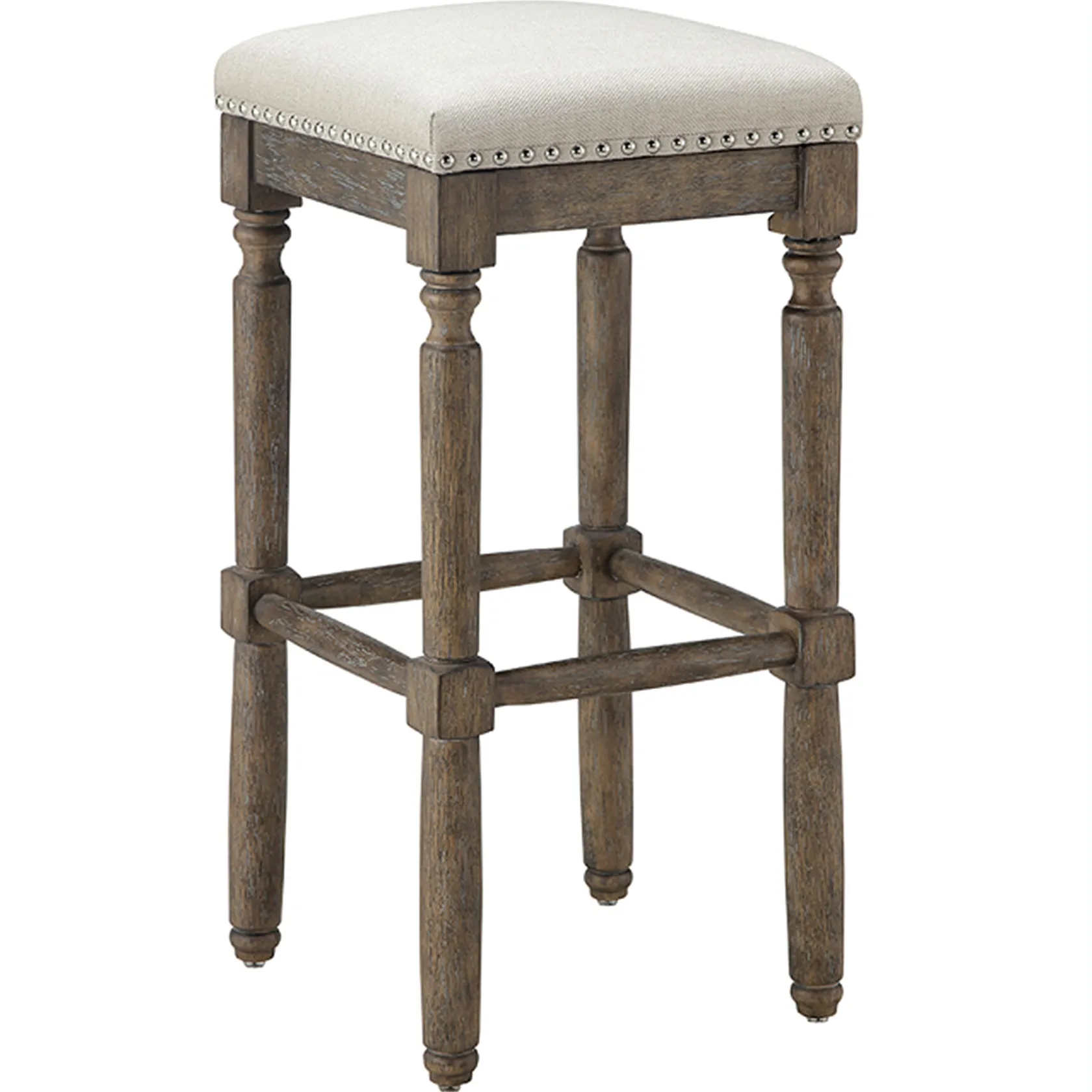 * Aiden Upholstered Tan Backless Barstool With Nailhead Trim, 30 Promotion