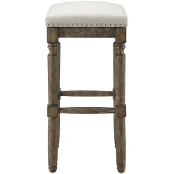 * Aiden Upholstered Tan Backless Barstool With Nailhead Trim, 30 Promotion