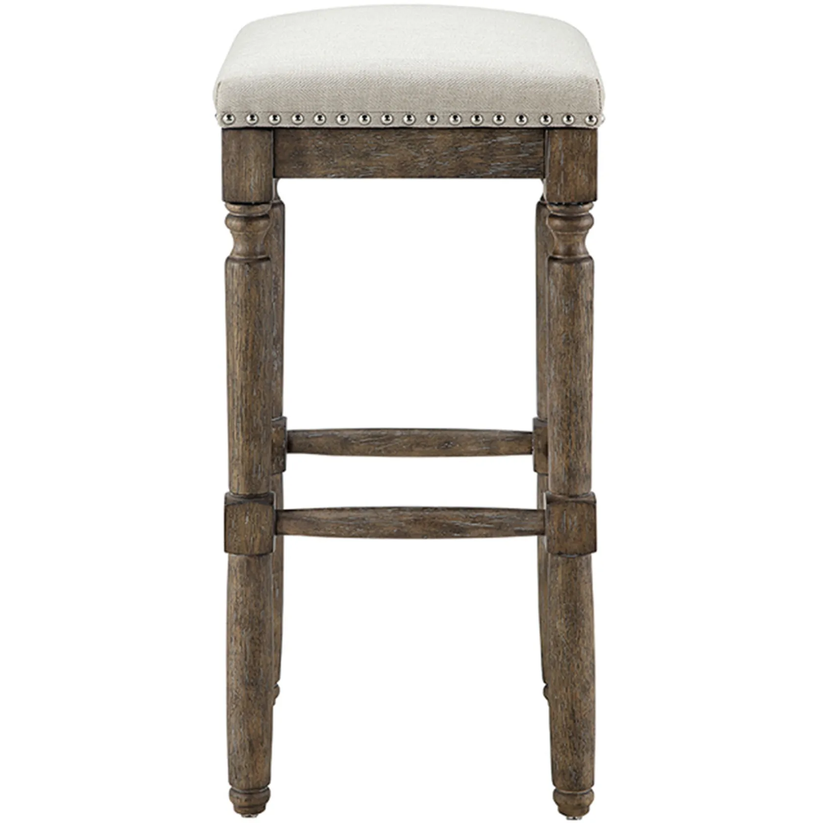* Aiden Upholstered Tan Backless Barstool With Nailhead Trim, 30 Promotion
