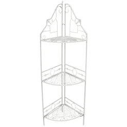 * Antique White Scrolled Metal Folding Corner Shelf Rack, 51.5 Premium