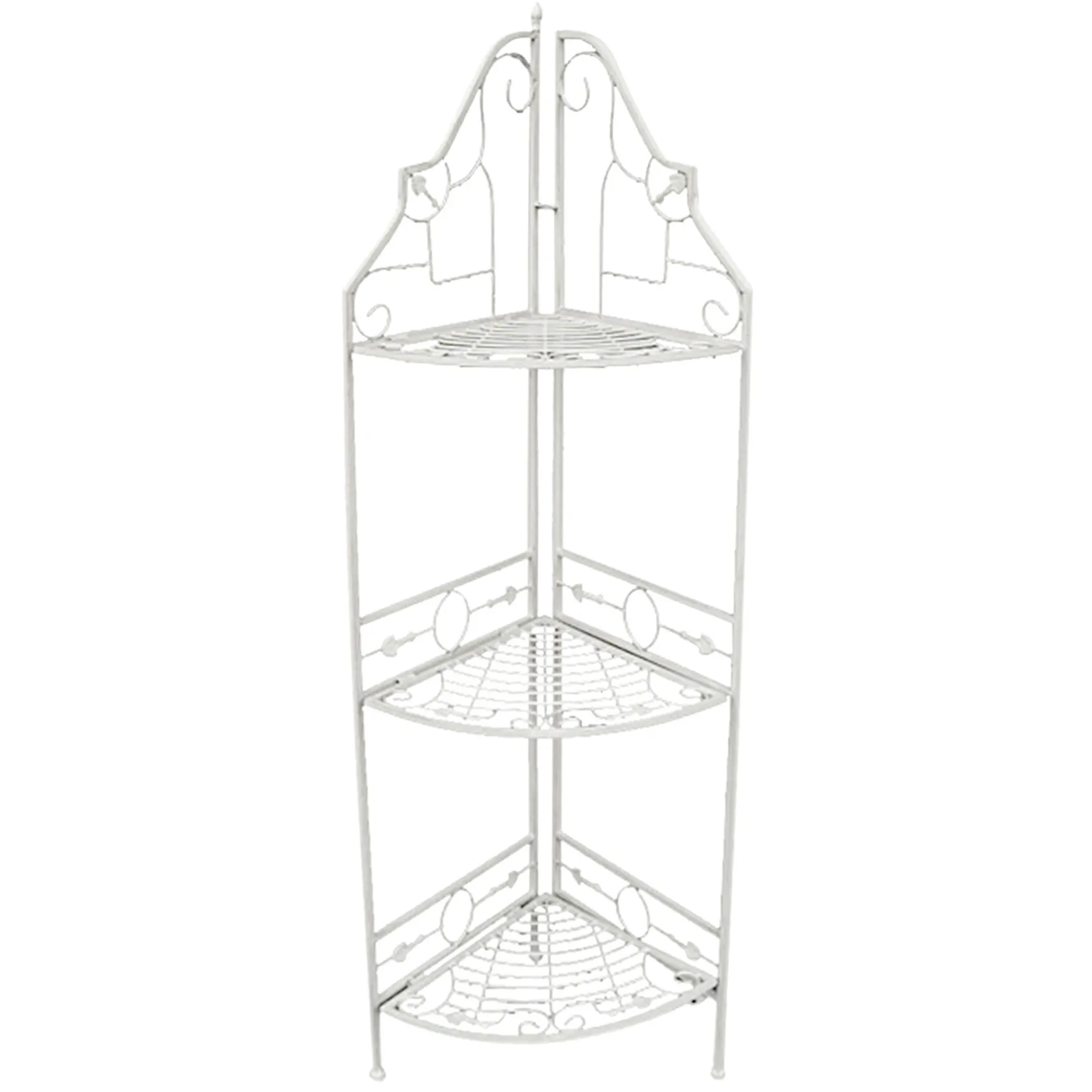 * Antique White Scrolled Metal Folding Corner Shelf Rack, 51.5 Premium