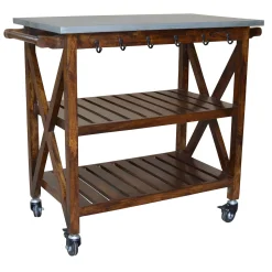 * Antwerp Wood Bar Cart With Metal Top And Towel Hooks Exquisite Gifts