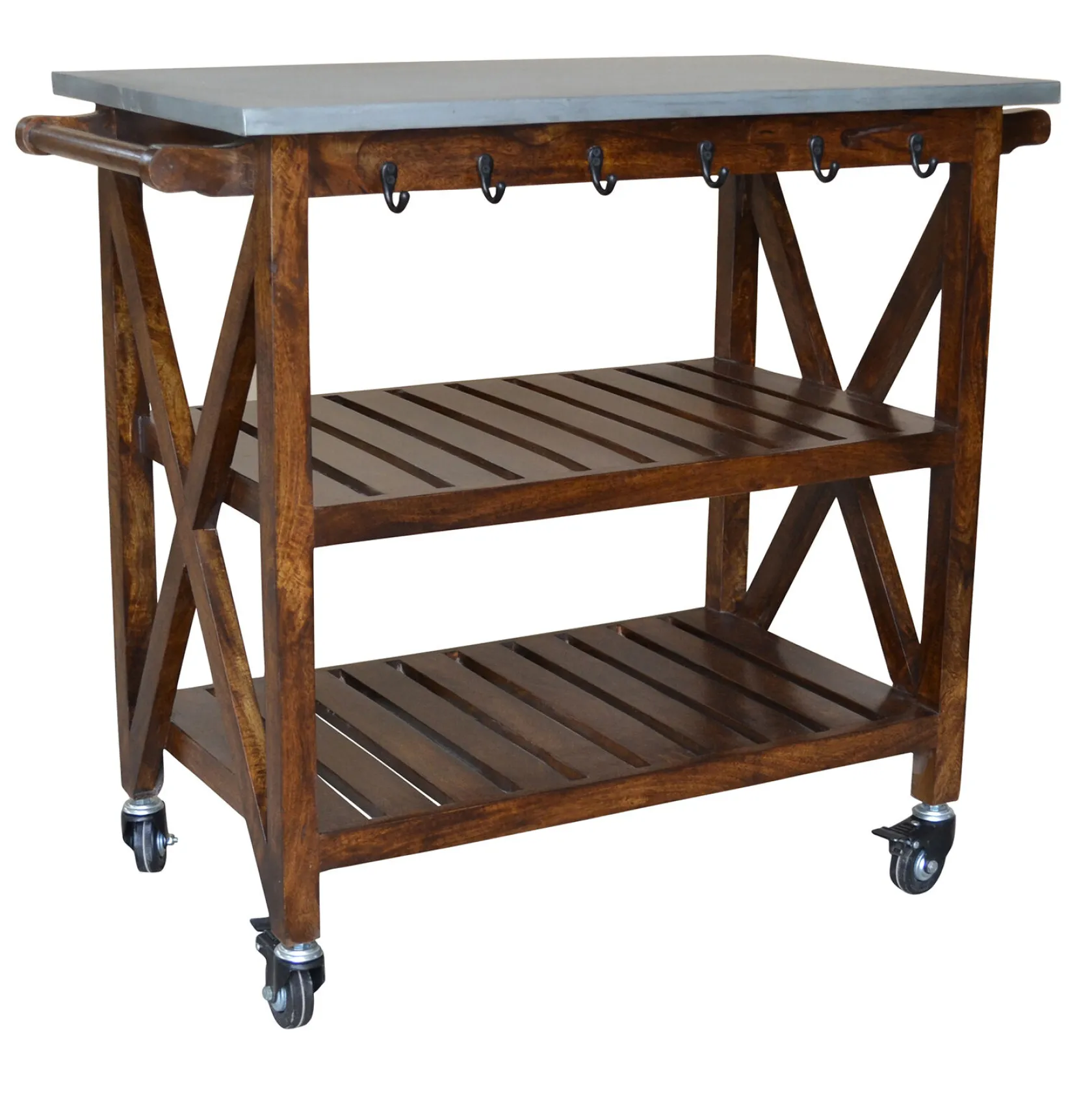 * Antwerp Wood Bar Cart With Metal Top And Towel Hooks Exquisite Gifts