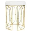 * Arca Glazed Gold Wire Vanity Stool/Padded White Faux Leather Seat Outlet