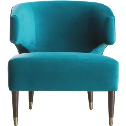 * Aura Green Velvet Wrap Around Arm Chair With Brass Capped Legs Fashion