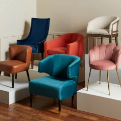 * Aura Green Velvet Wrap Around Arm Chair With Brass Capped Legs Fashion