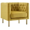 * Bendell Yellow Velvet Tufted Accent Club Chair With Gold Legs, Kd Promotion