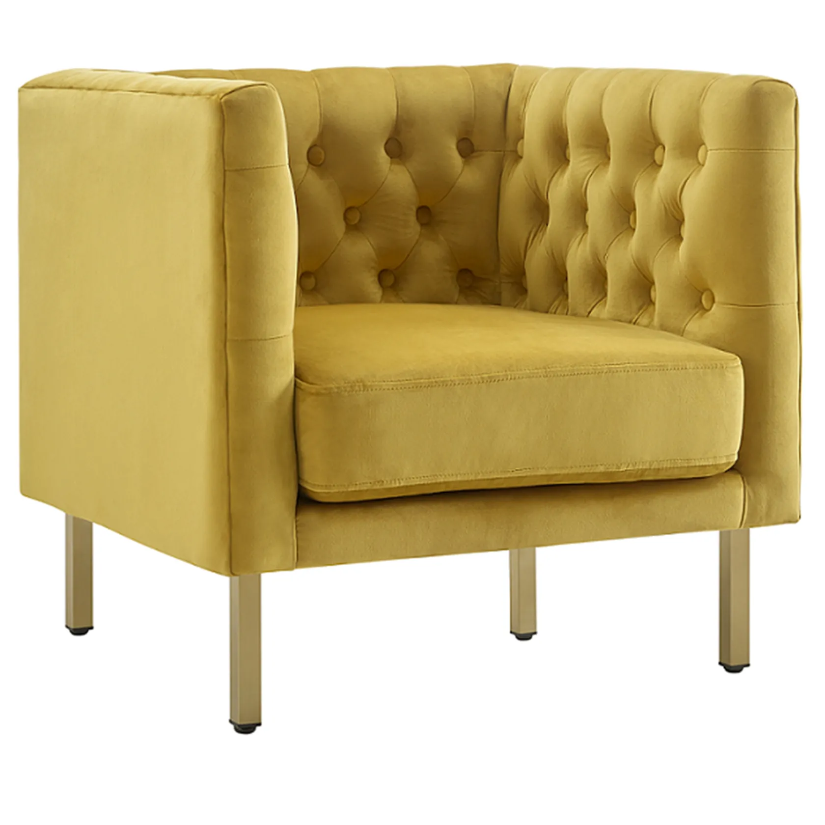* Bendell Yellow Velvet Tufted Accent Club Chair With Gold Legs, Kd Promotion