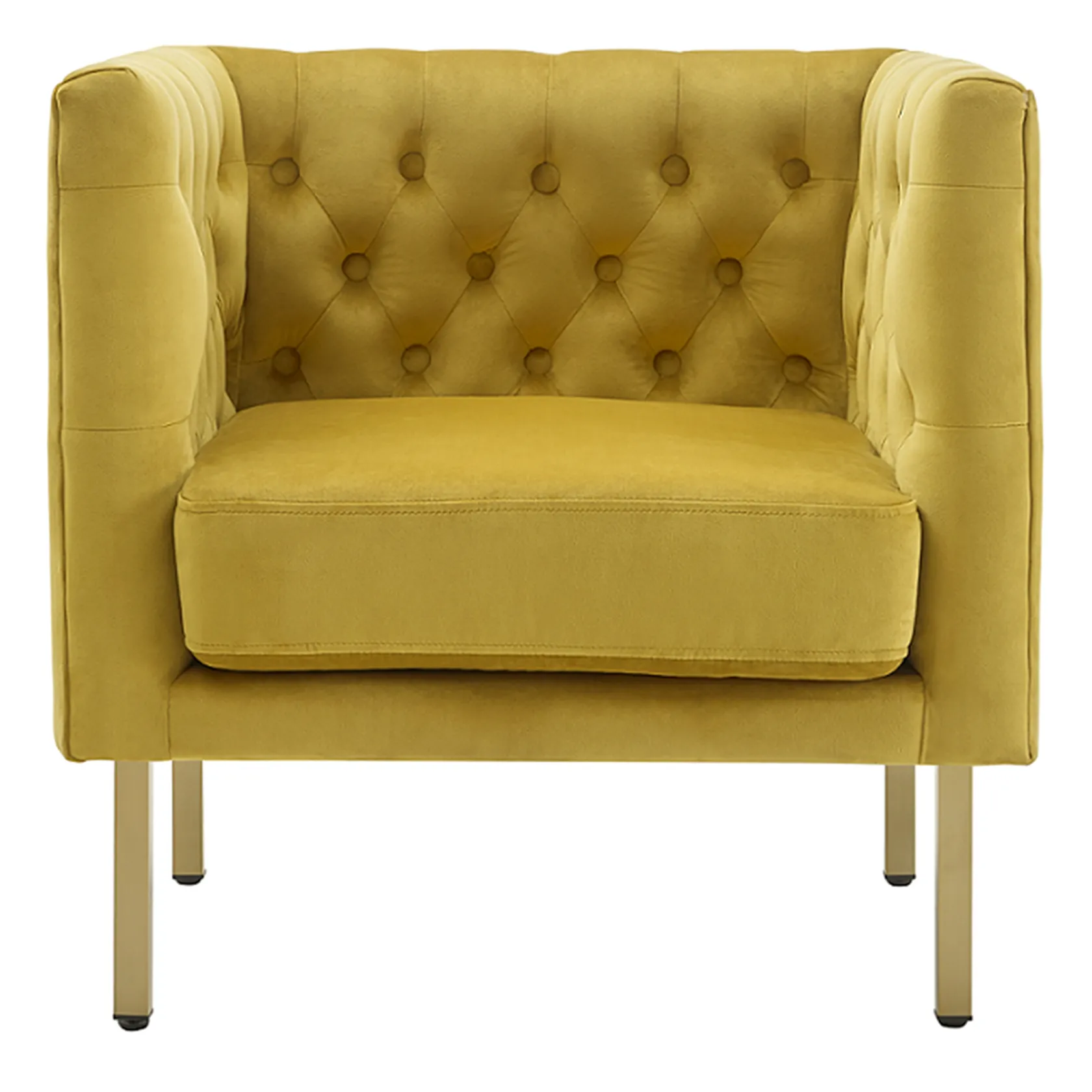 * Bendell Yellow Velvet Tufted Accent Club Chair With Gold Legs, Kd Promotion