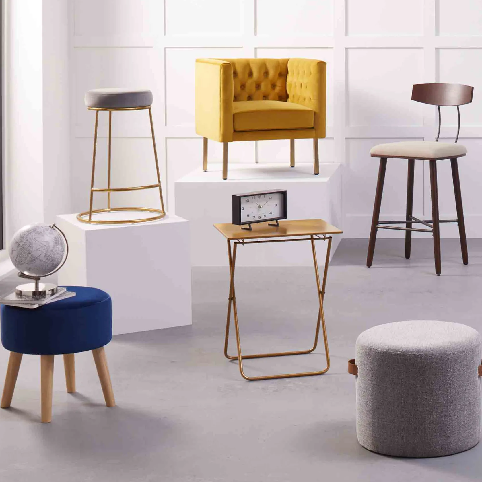 * Bendell Yellow Velvet Tufted Accent Club Chair With Gold Legs, Kd Promotion