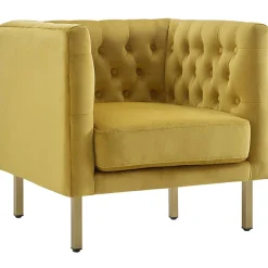* Bendell Yellow Velvet Tufted Accent Club Chair With Gold Legs Opening Sales