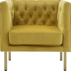 * Bendell Yellow Velvet Tufted Accent Club Chair With Gold Legs Opening Sales