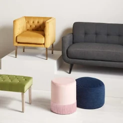 * Bendell Yellow Velvet Tufted Accent Club Chair With Gold Legs Opening Sales