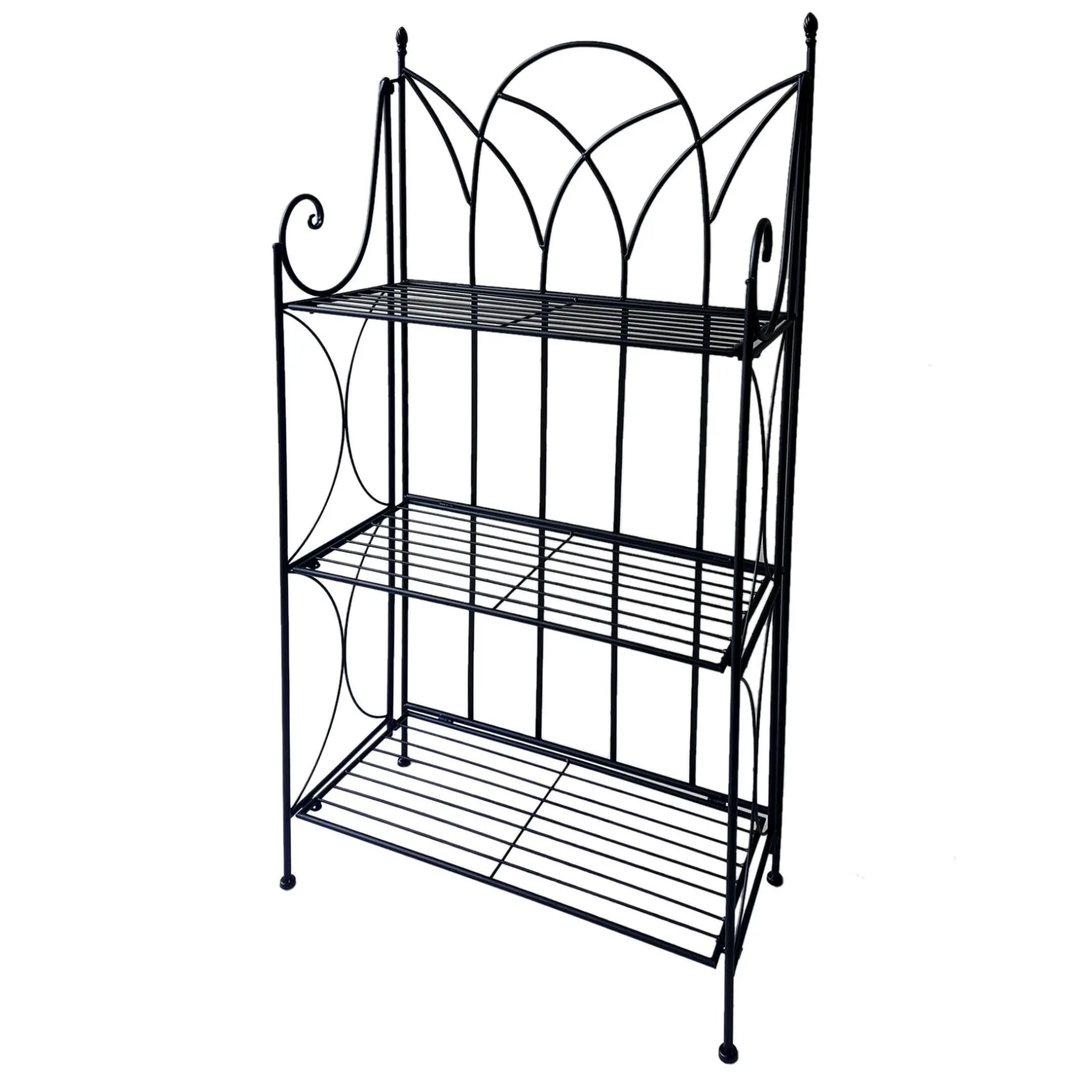 * Black 3 Tier Gothic Baker Rack With Metal Wire Shelves Clearance