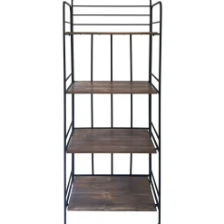 * Black 4 Tier Metal Baker Rack With Folding Wood Top Shelves Gift Selection