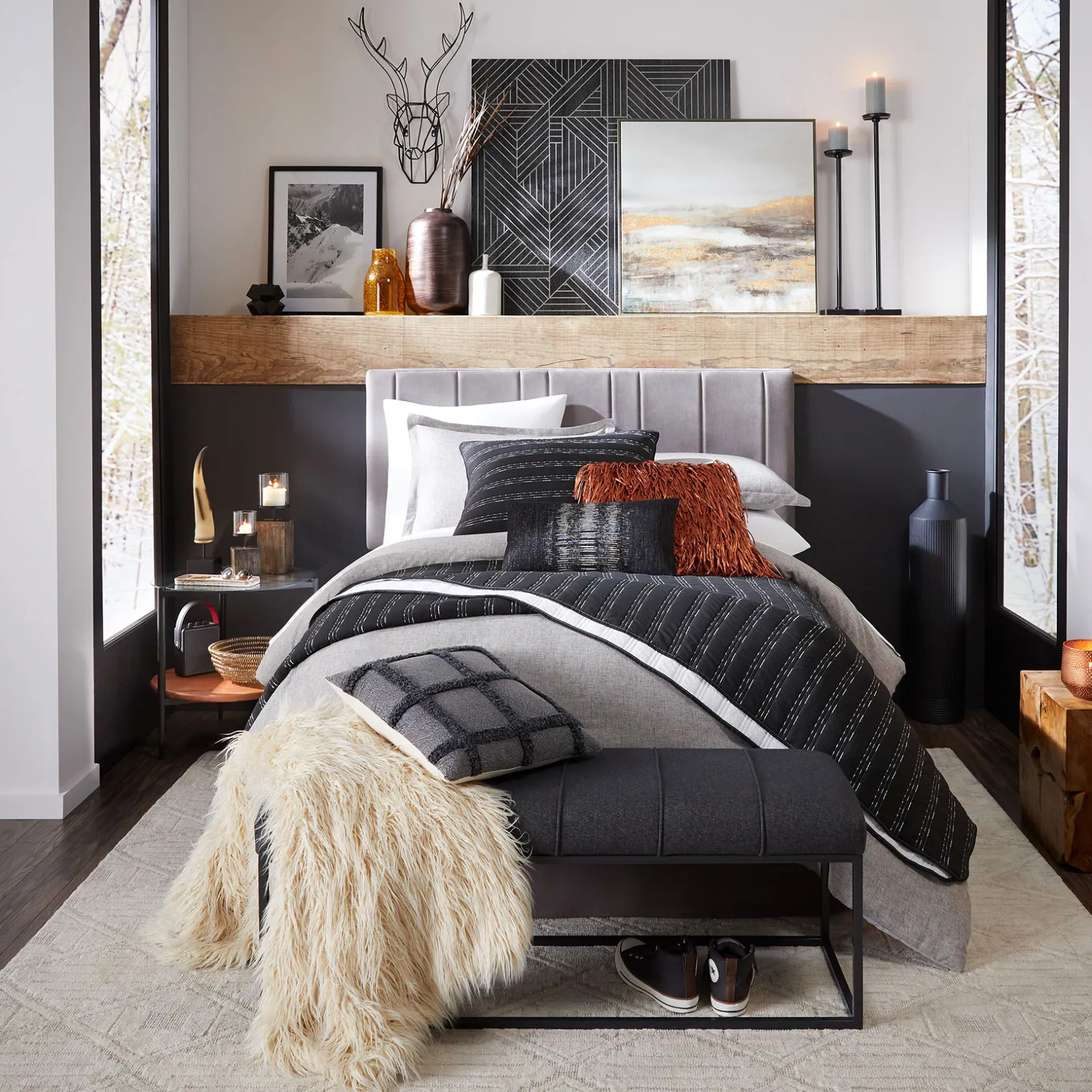 * Chandler Grey Velvet Channeled Queen Headboard Fashion