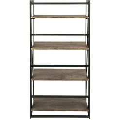 * Dakota 4-Tier Black & Brown Industrial Modern Bookshelf, 49 Low Price