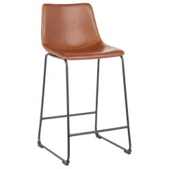 * Drake Cognac Faux Leather Modern Industrial Barstool, 30 Bargain Sale