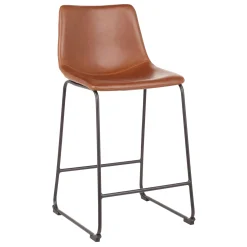 * Drake Modern Faux Leather Industrial Barstool, Cognac Promotion