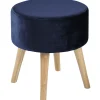 * Emmy Navy Velvet Round Wood Leg Ottoman Less Expensive