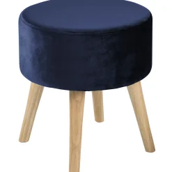 * Emmy Navy Velvet Round Wood Leg Ottoman Less Expensive