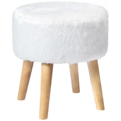 * Emmy White Faux Fur Wood Leg Ottoman Good Quality