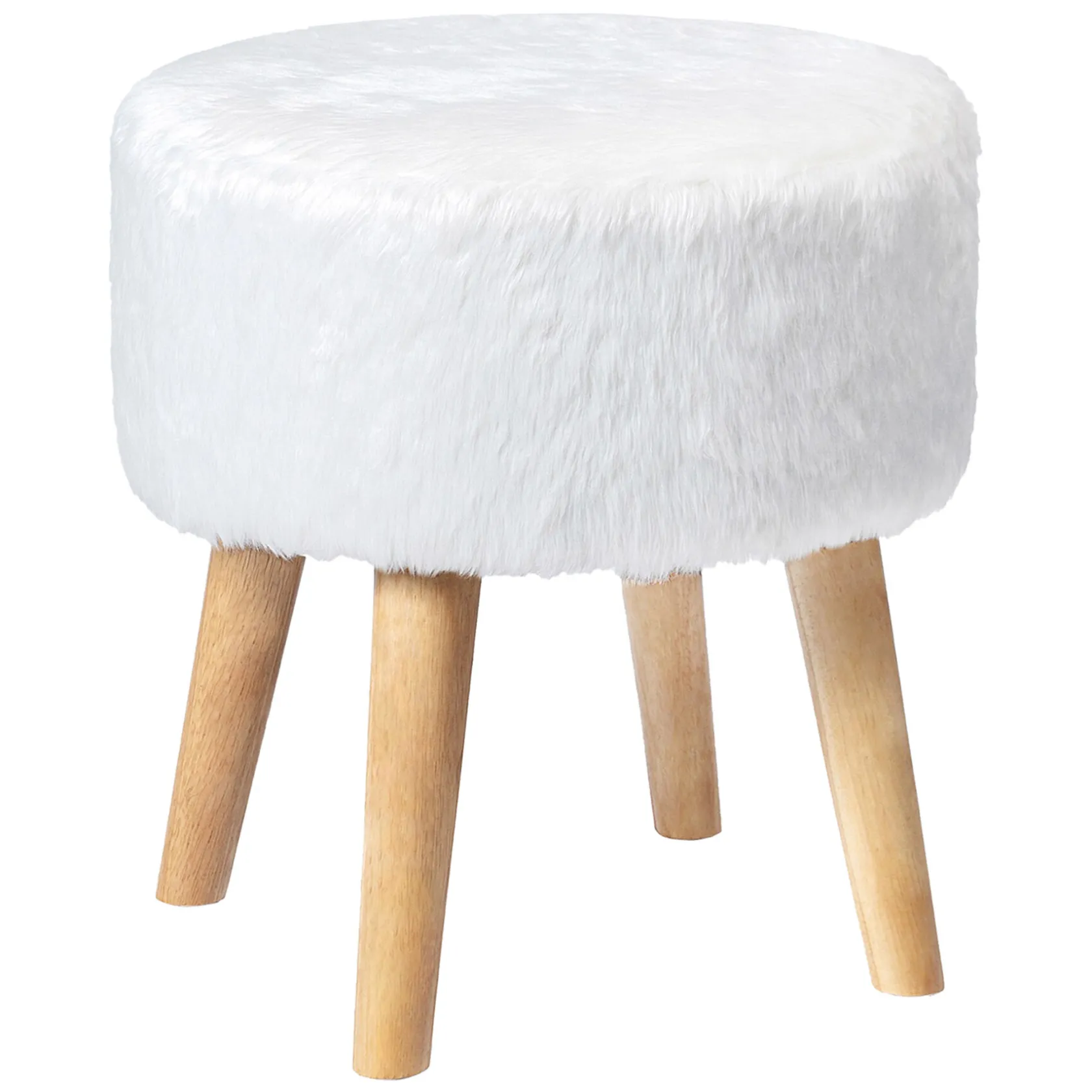 * Emmy White Faux Fur Wood Leg Ottoman Good Quality