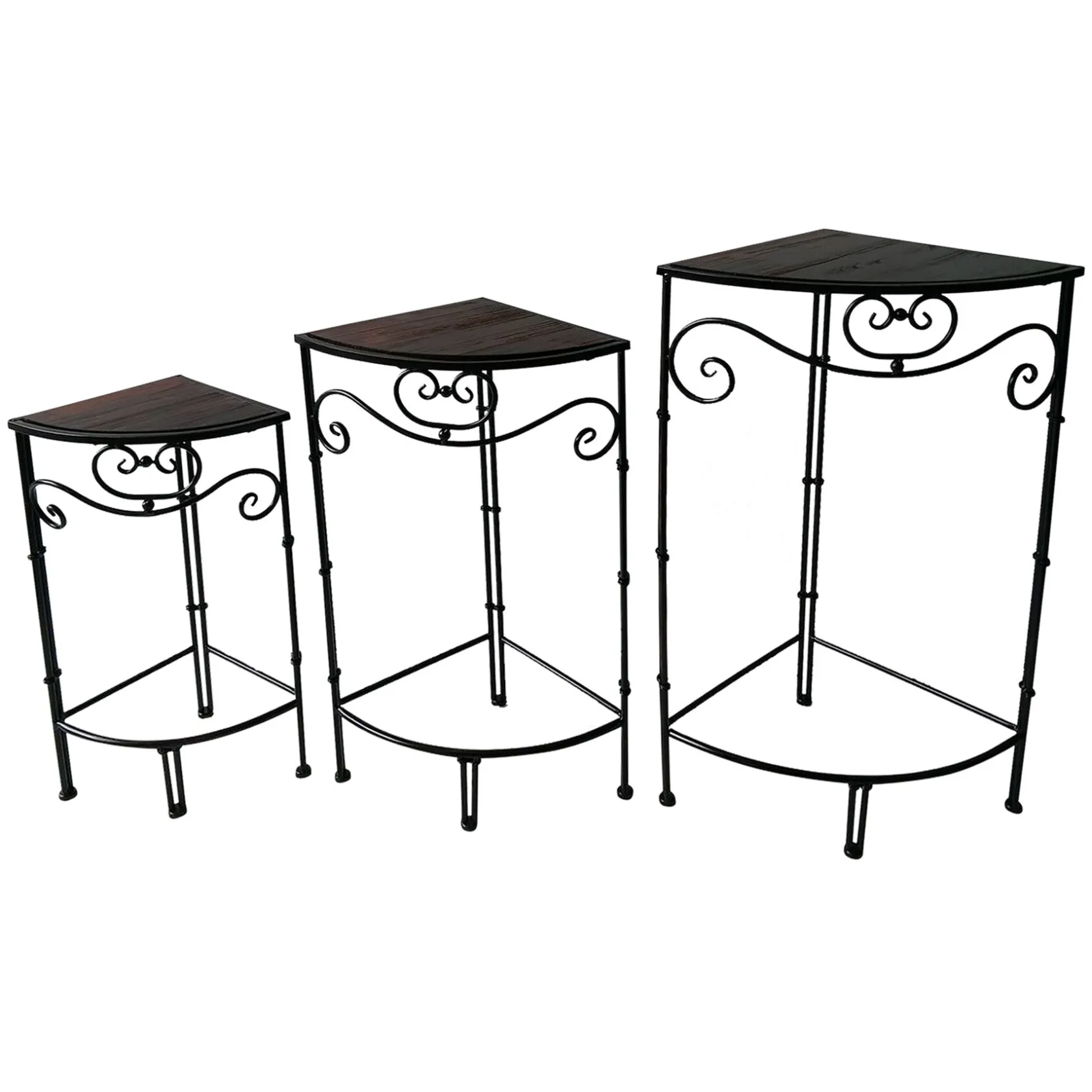 * Fan Shaped Wood Top Plant Stand With Bronze Double Tube Metal Leg, Small Less Expensive