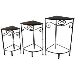 * Fan Shaped Wood Top Plant Stand With Bronze Double Tube Metal Leg, Large Opening Sales