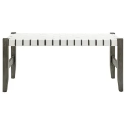 * Faux Leather Ivory Strap Bench Opening Sales