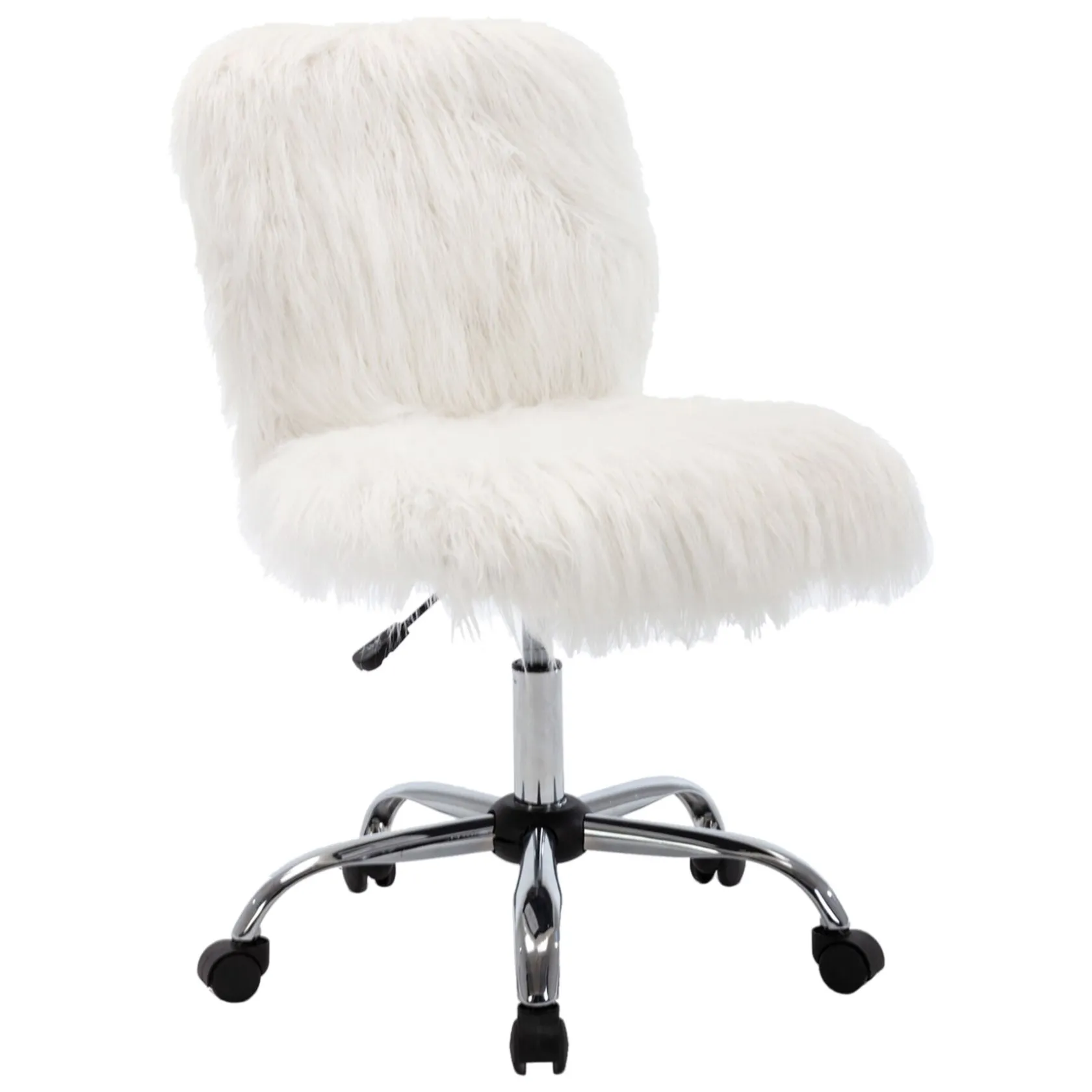 * Fiona White Faux Fur Adjustable Office Chair Low Price
