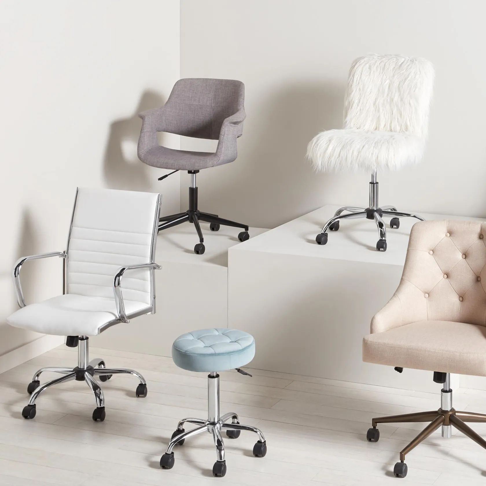 * Fiona White Faux Fur Adjustable Office Chair Low Price