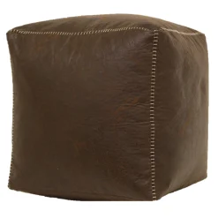 * Honeybloom Faux Leather Brown Pouf With Baseball Stitch Opening Sales