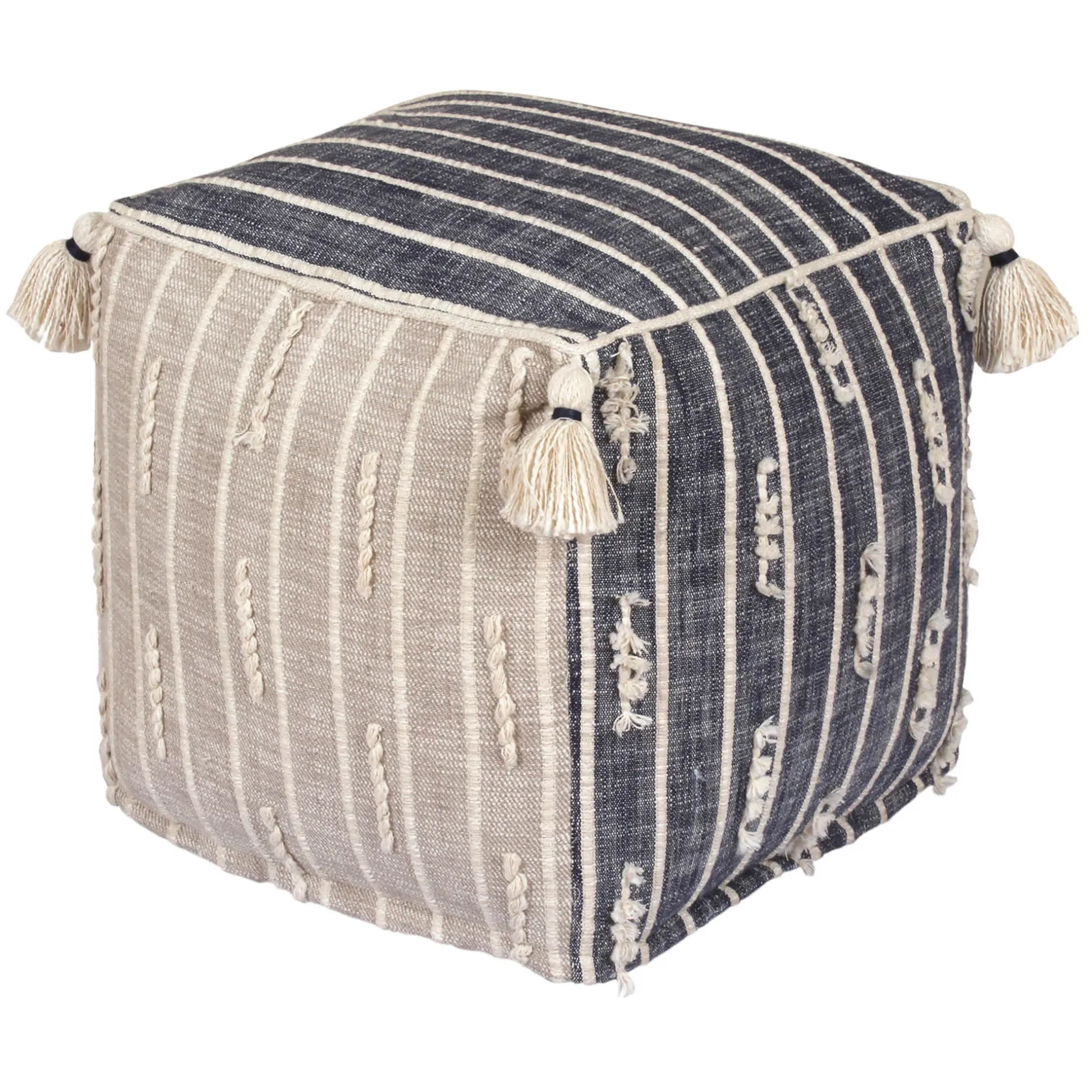 * Honeybloom Nora Blue Woven Embroidered Pouf, 18 Promotion