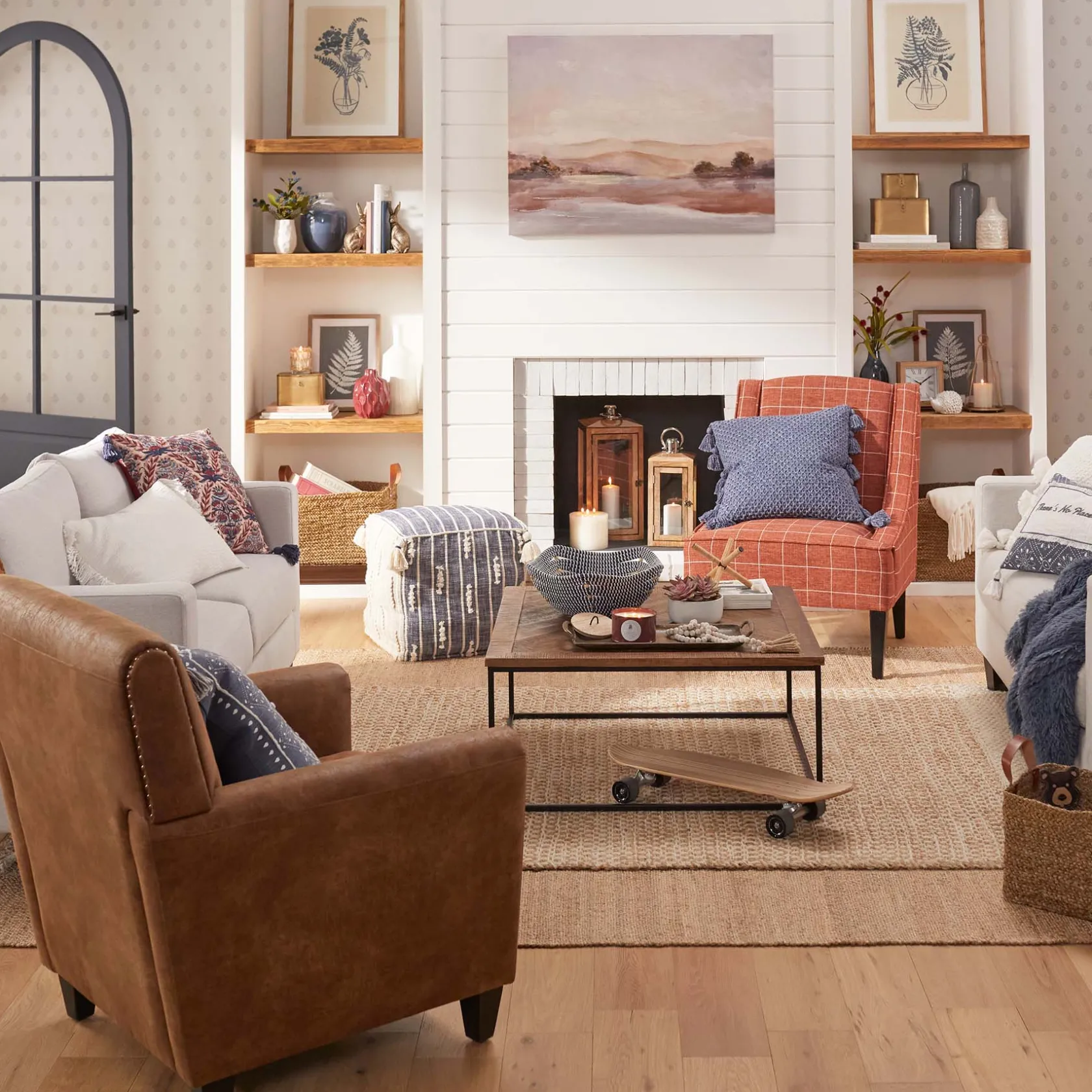 * Honeybloom Nora Blue Woven Embroidered Pouf, 18 Promotion