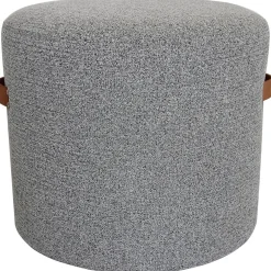 * Honeybloom Rica Textured Pouf With Faux Leather Handles, Grey Less Expensive