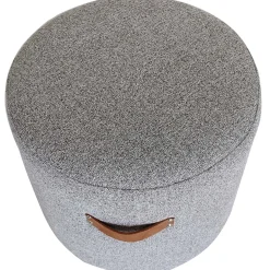 * Honeybloom Rica Textured Pouf With Faux Leather Handles, Grey Less Expensive