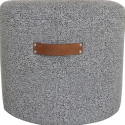 * Honeybloom Rica Textured Pouf With Faux Leather Handles, Grey Less Expensive