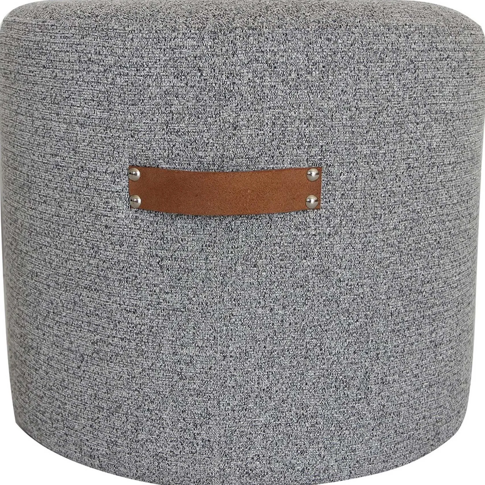 * Honeybloom Rica Textured Pouf With Faux Leather Handles, Grey Less Expensive