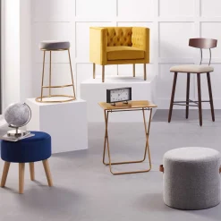 * Honeybloom Rica Textured Pouf With Faux Leather Handles, Grey Less Expensive