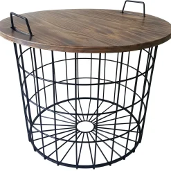 * Honeybloom Round Wire Basket Table With Removable Wood Top Discount