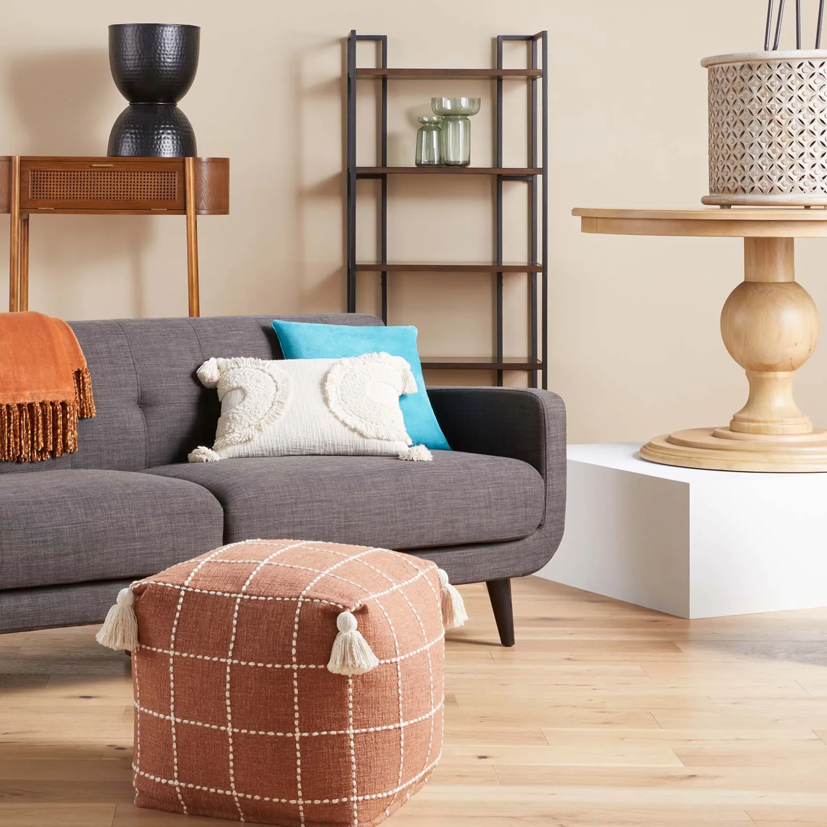 * Honeybloom Shiva Brown Woven Pouf Flash Sale