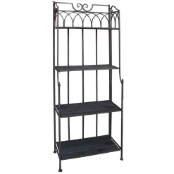 * 61In. Brown Decorative Arch Metal Rack With Folding Wood Top Shelves Clearance