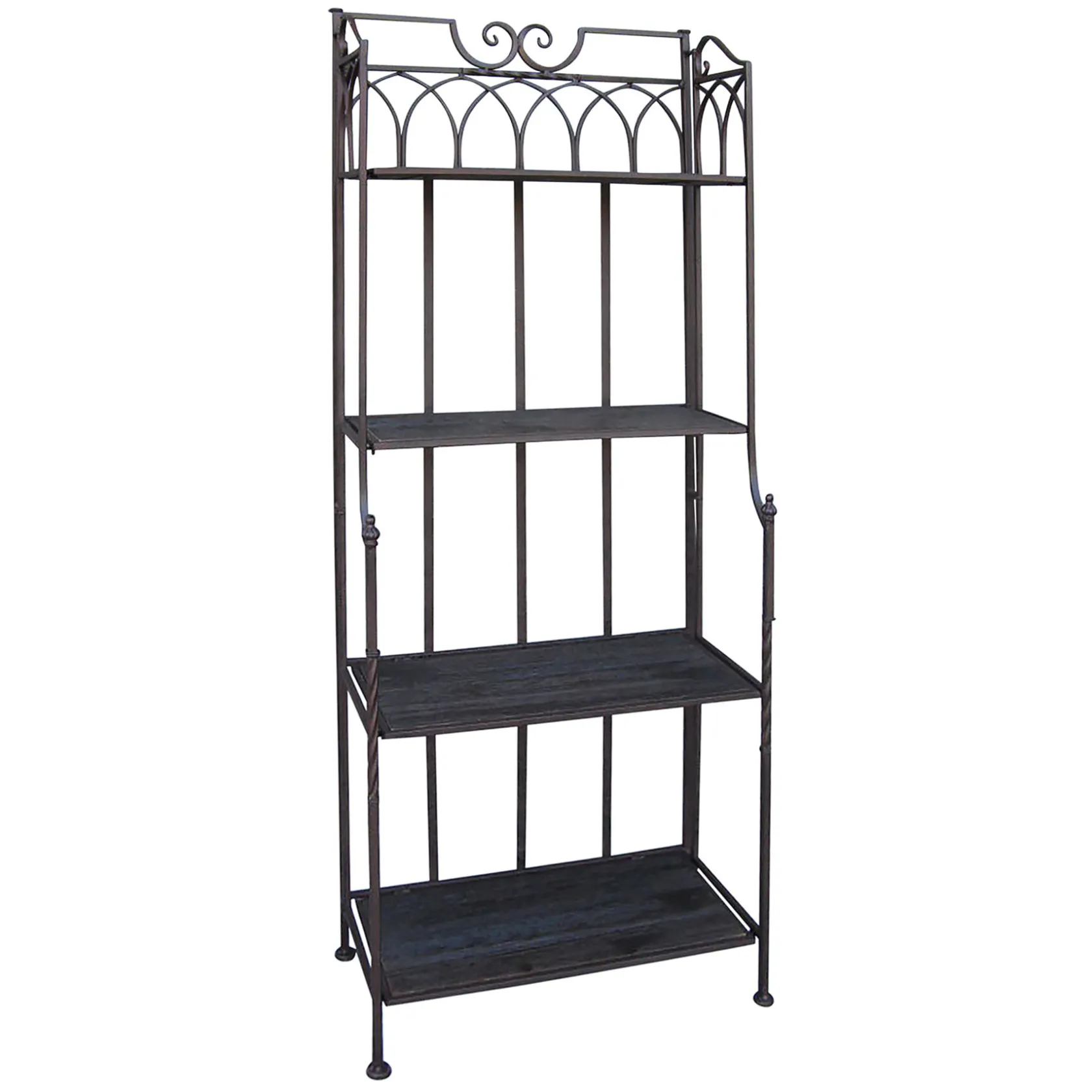 * 61In. Brown Decorative Arch Metal Rack With Folding Wood Top Shelves Clearance