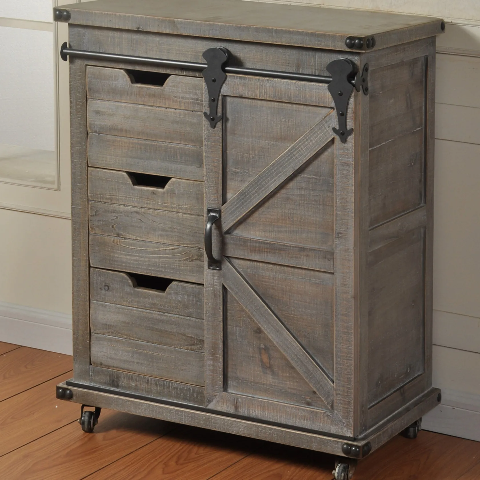 * Jacob 3-Drawer Sliding Barn Door Cabinet Flash Sale