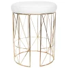 * Keira Glazed Gold Wire Vanity Stool & Padded White Faux Leather Seat Cheaper