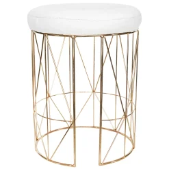 * Keira Glazed Gold Wire Vanity Stool & Padded White Faux Leather Seat Cheaper