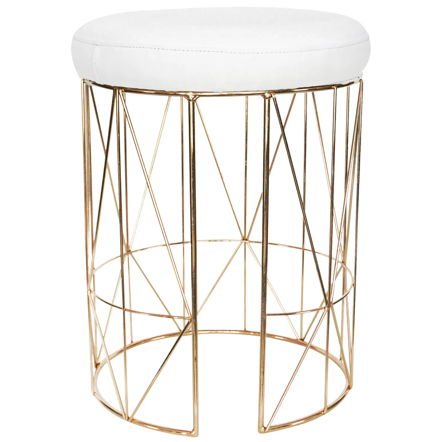 * Keira Glazed Gold Wire Vanity Stool & Padded White Faux Leather Seat Cheaper