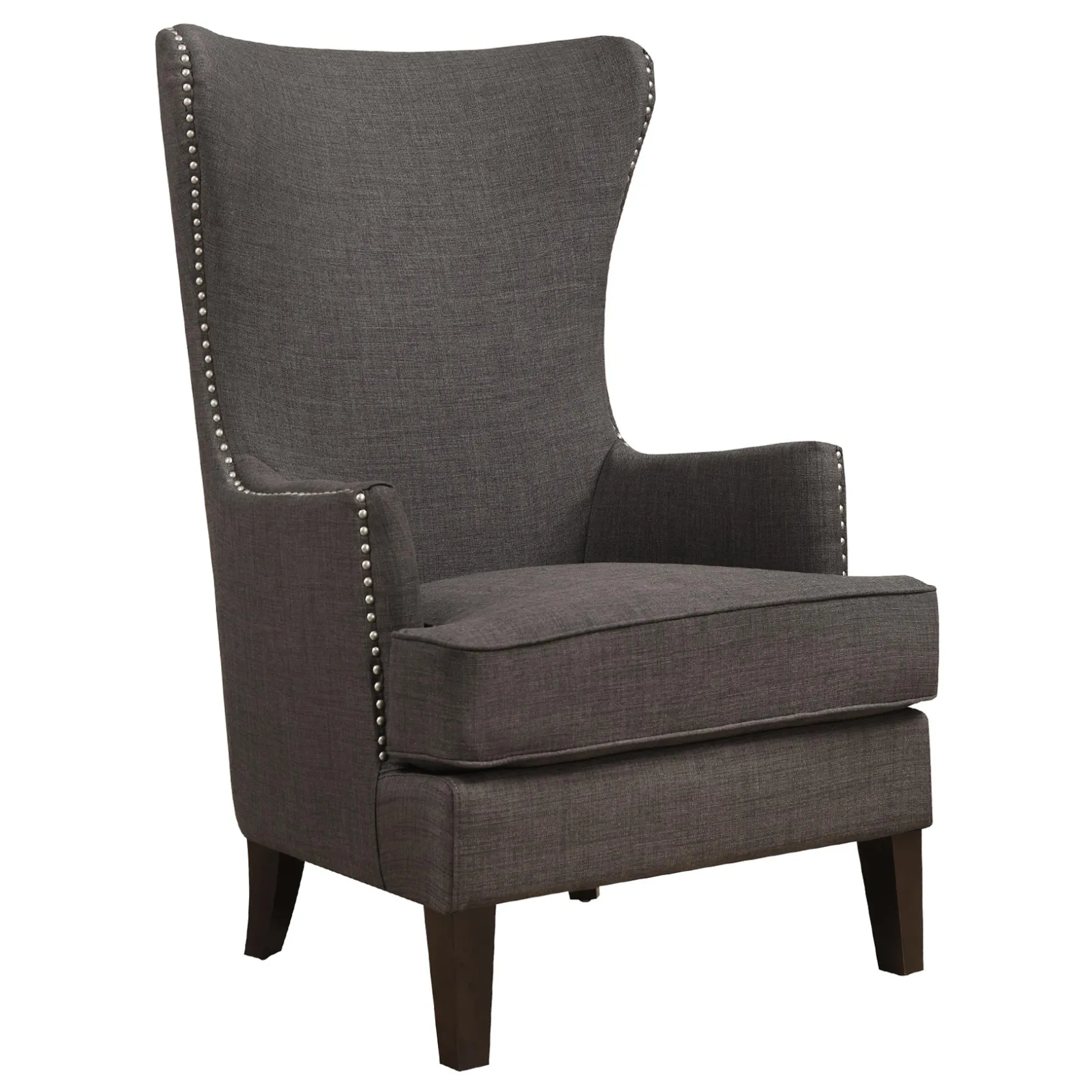 * Kori Charcoal Grey High Back Accent Chair With Nailhead Trim Good Quality